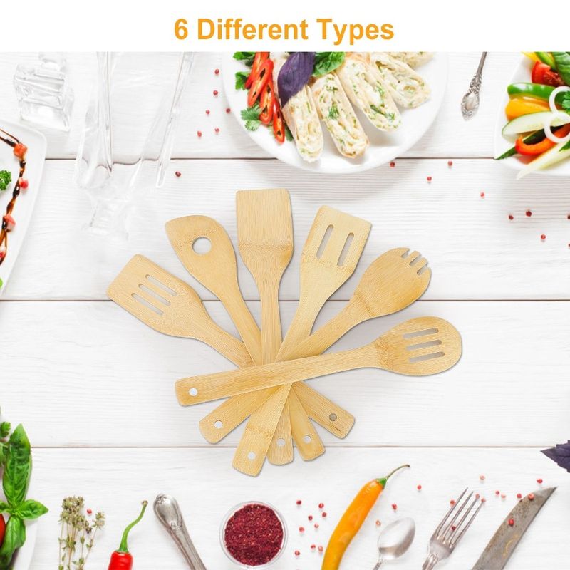 6 pezzi di utensili da cucina in bambù, cucchiai da cucina, spatola in legno_voghion.com