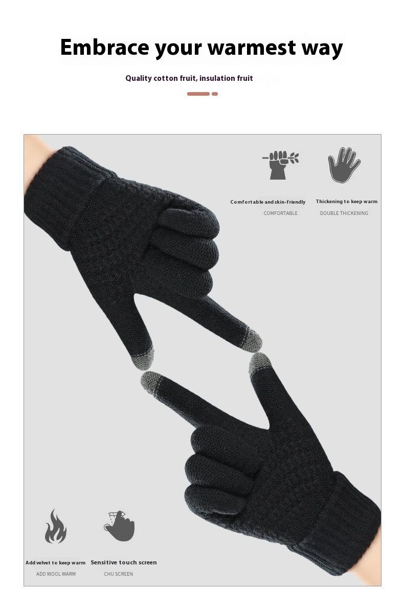 Autumn Winter Touch Screen Men, Thickened Anti Needle Jacquard For Women, Fashionable And Warm Couple Knitted Gloves_voghion.com
