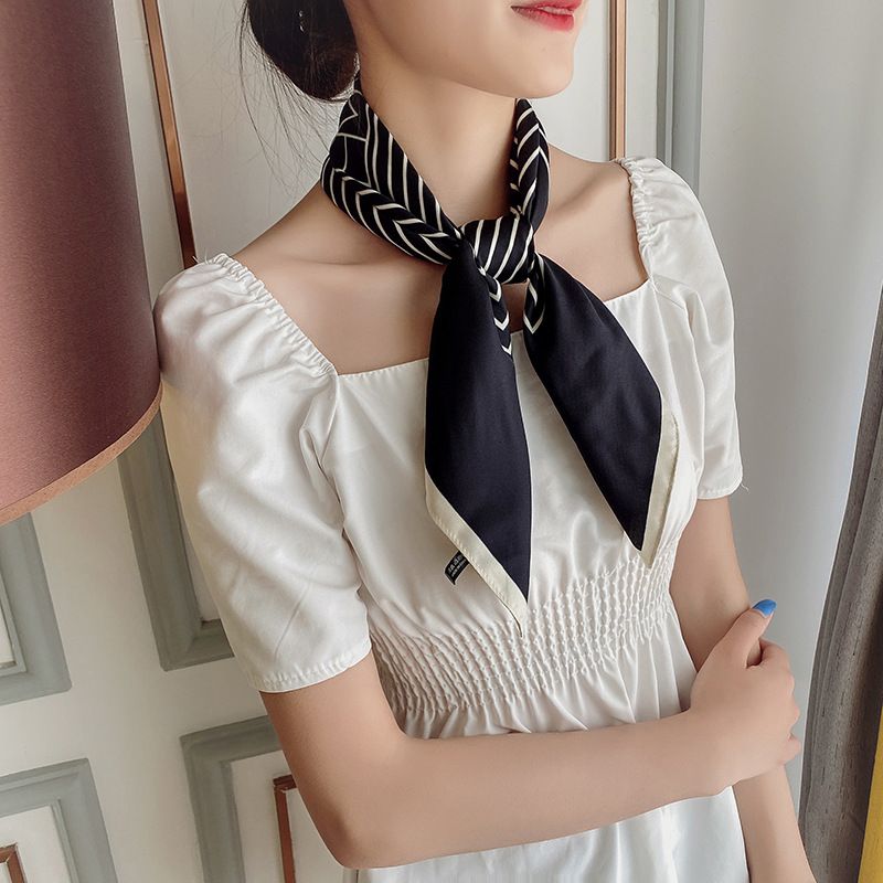 Sciarpa professionale piccola fascia per capelli da donna quadrata in chiffon dolce a strisce del cancello orientale del Giappone Corea del Sud_voghion.com