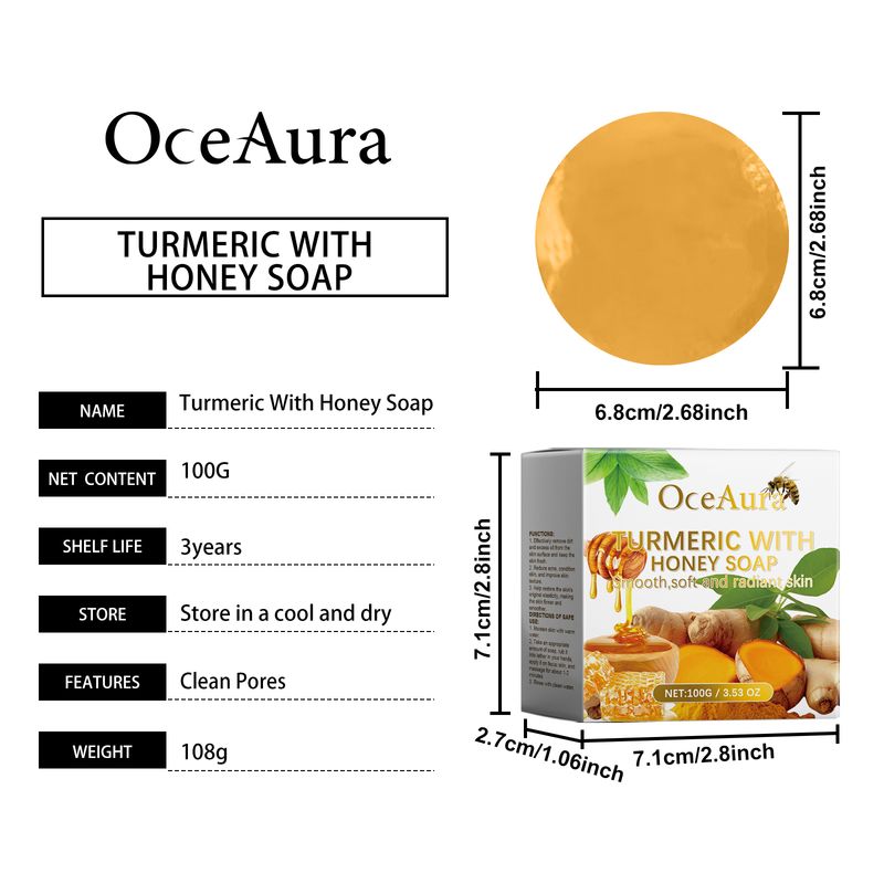Oceaura Honey Turmeric Soap, Gentle Daily Cleansing Facial Pore Brightening Skin Cleansing Soap_voghion.com
