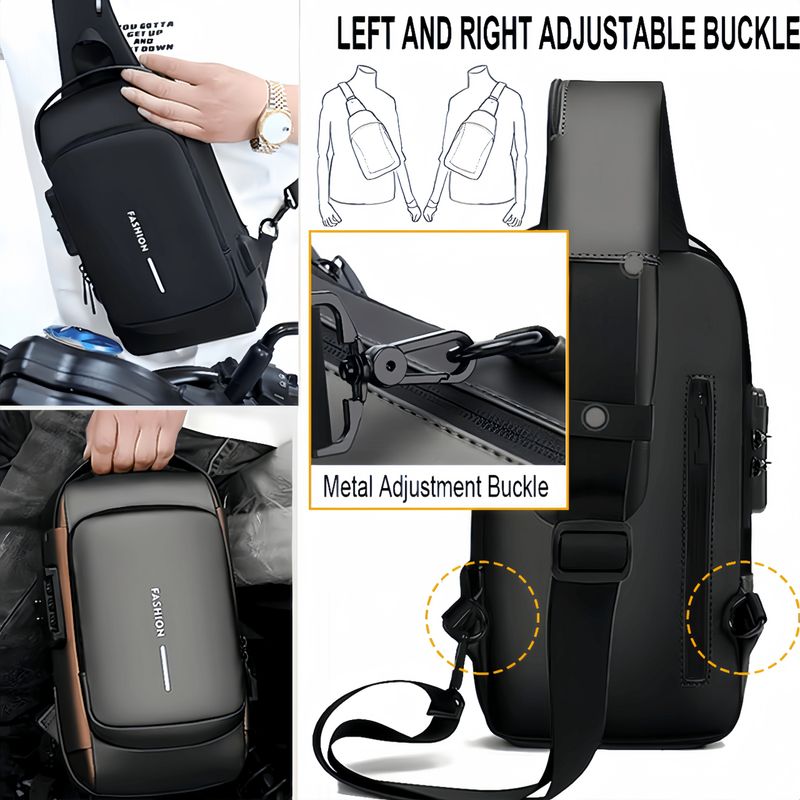 Oxford Fabric Sling Backpack With USB Charging Port, Adjustable Strap - Casual Outdoor Crossbody Bag For Hiking And Travel_voghion.com