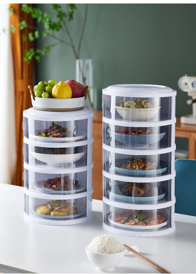 3-Tier Transparent Food Cover - Plastic Stackable Storage Container For Kitchen (Dust & Insect Proof Fridge Organizer)_voghion.com