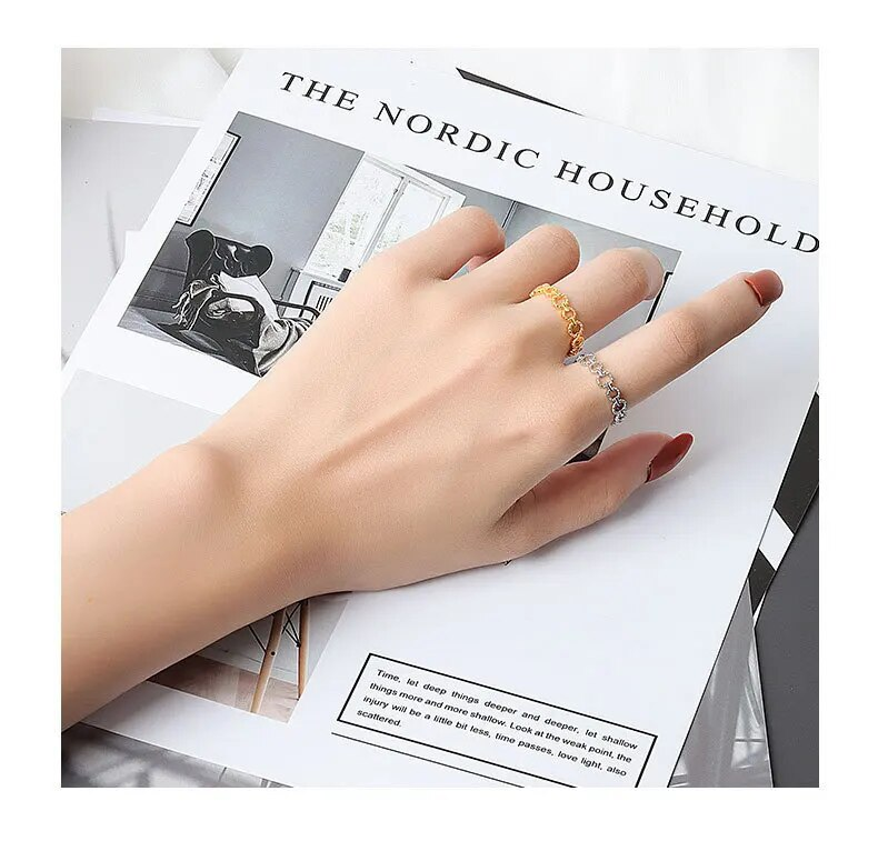 Sterling Venus Sier New Simple Design Hug Shape Gold Color Rings Retro Distressed Opening Handmade Ring F_voghion.com