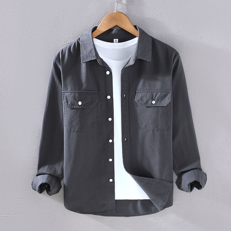 CT 2305 Camicia da lavoro a maniche lunghe in twill di puro cotone, stile americano, per uomo, primavera e autunno_voghion.com