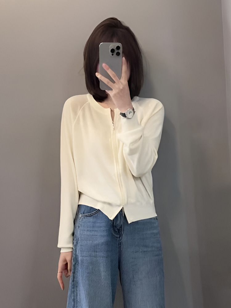 Women's Oversized Zip-Up Knit Cardigan With Dual Zippers - Soft Long Sleeve Casual Sweater For Everyday Comfort_voghion.com