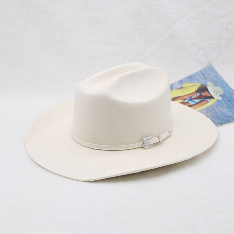 Cappello da cowboy occidentale in feltro di lana bianca che vende cappello da cavaliere di lana da uomo_voghion.com