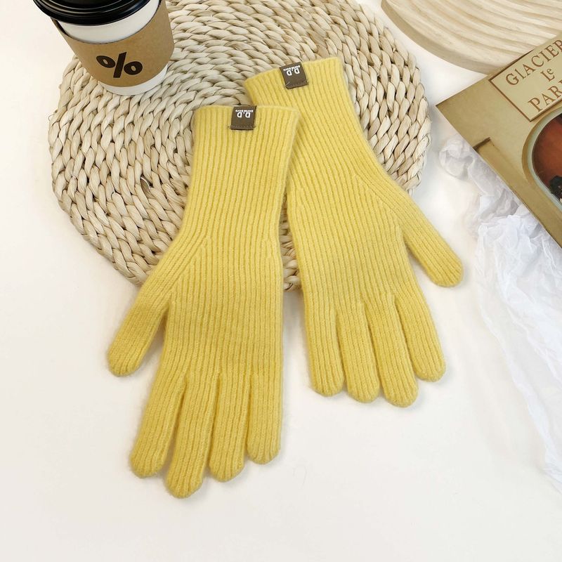 Μονόχρωμο πλεκτό χειμωνιάτικο γυναικείο ζεστό και αντιολισθητικό glo με οθόνη αφής, κορεάτικη έκδοση με χοντρό μαλλί για χώρισμα δακτύλων_voghion.com