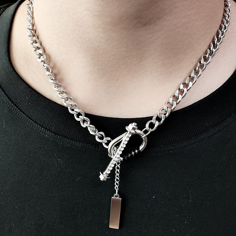 Hiphop Cubaanse titanium stalen herenketting, veelzijdig en uniek, kleurloze splitketting in Instagram-stijl_voghion.com