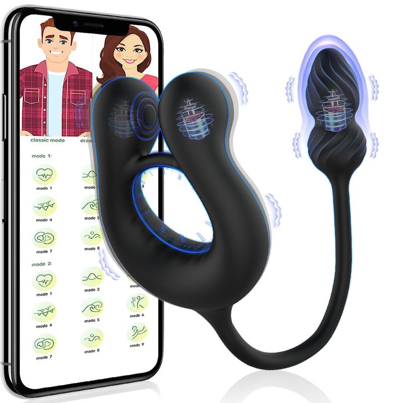 Nuovo prodotto Anello per lo sperma con vibrazione a tre punti in gomma piena per uomo APP Massaggiatore anale per la prostata Vibratore per il plug anale Gay_voghion.com