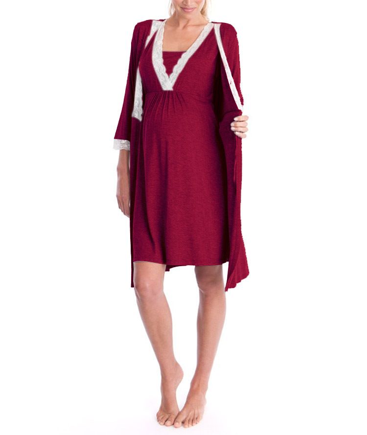 Pigiama abito premaman con maniche a 3/4 e pannello in pizzo moda 2024_voghion.com