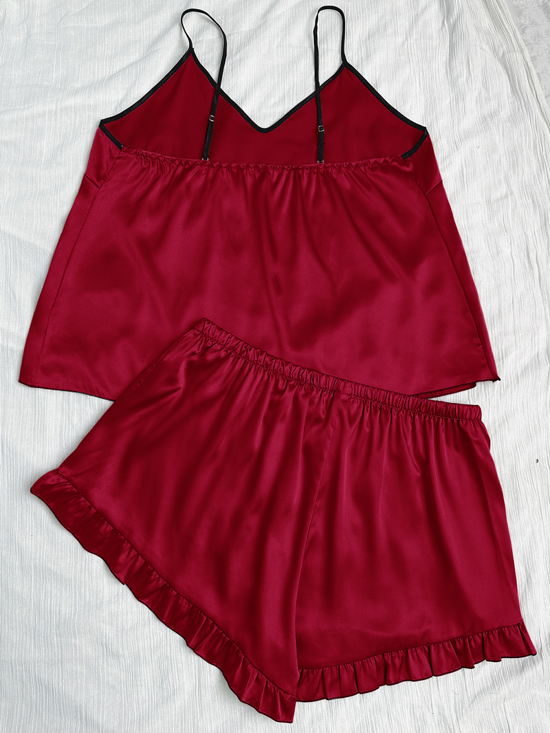 Women's clothing sexy imitation silk women's pajamas plus size suit V-neck camisole sleeveless shorts home wear ice silk_voghion.com