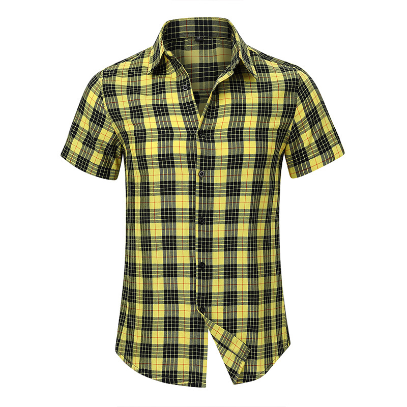 Camicie hawaiane casual da uomo transfrontaliere camicie a maniche corte da uomo del commercio estero camicie da uomo all'ingrosso camicie a quadri europee e americane_voghion.com