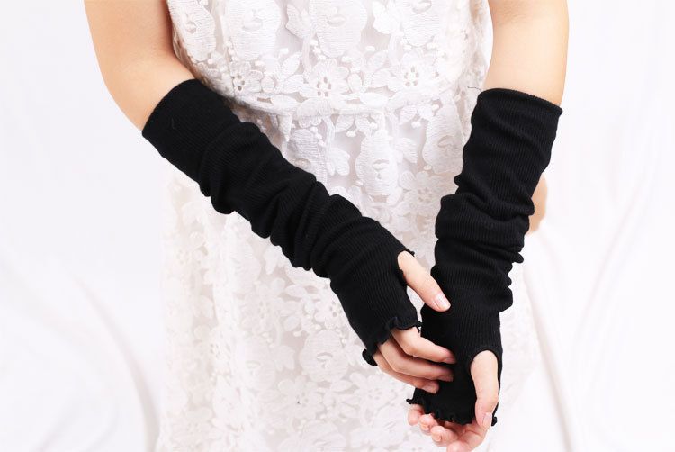 Manches longues unisexes pour femmes, gants longs demi-doigts, gants à doigts exposés, manches à bords volantés_voghion.com