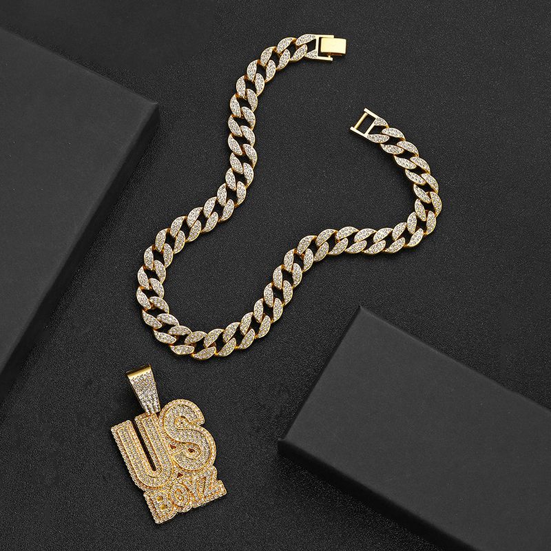 Lletter USBOYZ Anhänger Persönlichkeit Hip Hop Halskette kubanische Kette Legierung Persönlichkeit Retro Halskette_voghion.com