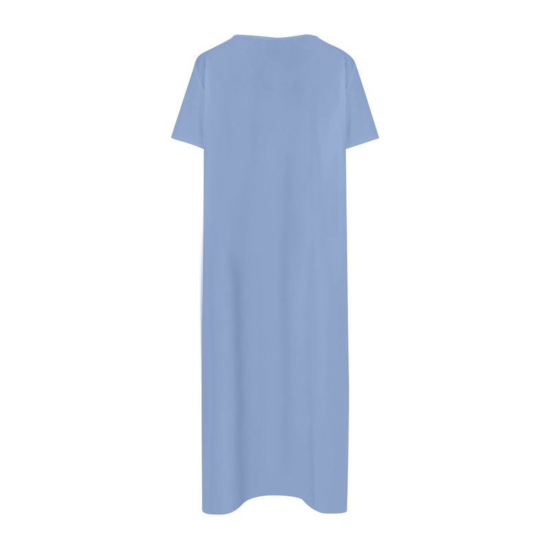2023 Sommer Neues Langes Damen Casual Solid Kurzarm Rundhalskleid_voghion.com