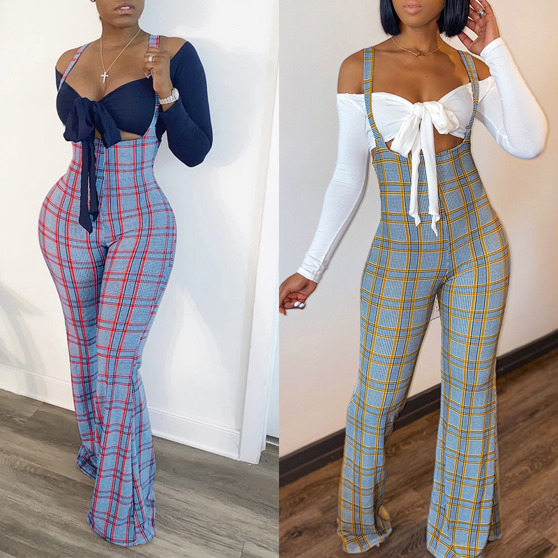 Women's sexy slim line shoulder coat plaid suspenders two-piece set_voghion.com