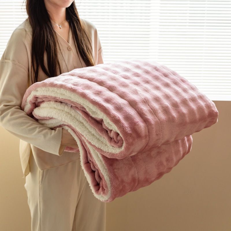 Coperta copridivano a doppio strato in lana d'agnello a bolle grandi, spessa e stampata, autunno e inverno 2025, calda e resistente al calore_voghion.com