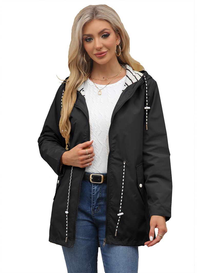 2025 New Lo Sleeve Water- Mid-Leth Trench Coat For Women Hood, Plus Size Women's Clothi With Striped_voghion.com