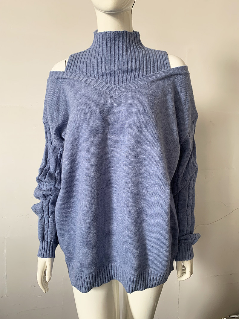 Schulterfreie Damen-Rollkragenpullover für Damen, lockere, grenzüberschreitende Pullover in großer Version für Damen_voghion.com