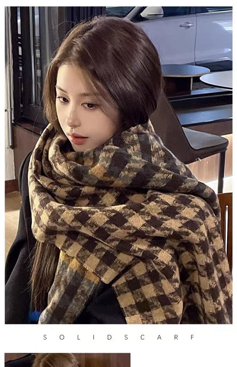 New Thousand Bird Grid Scarf Women's Shawl Dual Use Korean Version Versatile Explosive Warm New Winter Advanced Student Scarf_voghion.com