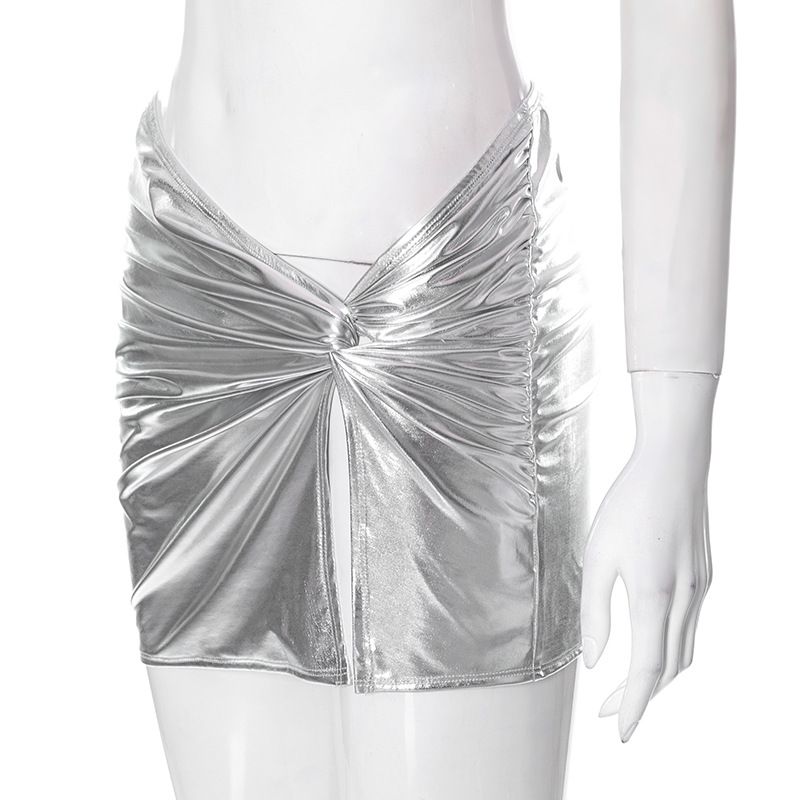 Minigonna casual da donna in pelle PU nuova autunno autunno kink split_voghion.com