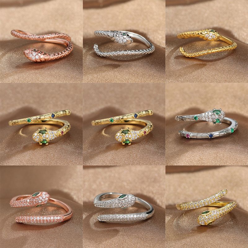 Jewelry Personality Shaped Open With Micro Inlay Of Colored Zircon Snake Bone Chain, Stacked Joint Ring For Women_voghion.com