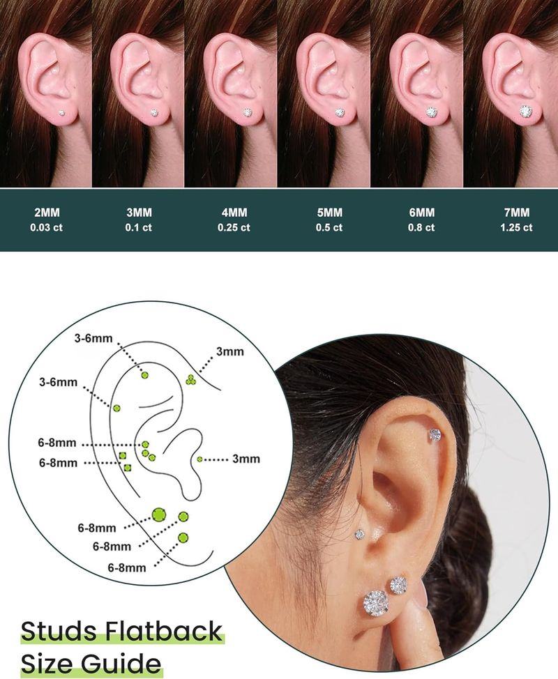 6 Pairs Stud Earrings Set, Hypoallergenic Cubic Zirconia 316L Earrings Stainless Steel CZ Earrings 3-8mm_voghion.com
