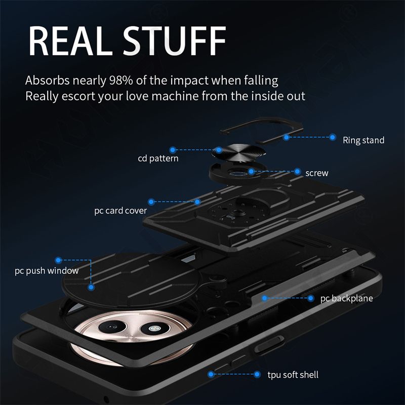 Case For OPPO Reno 12 12F 11 4G 5G Realme 13 Pro Plus Card Holder Slide Camera Ring Stand Armor Kickstand Cover_voghion.com