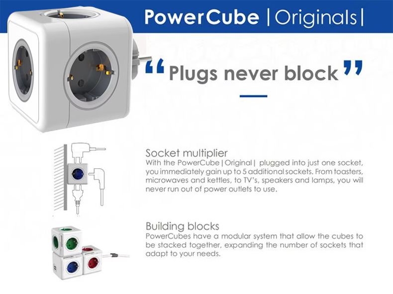 MASSFA Multi-EU-Steckdosenleiste Elektrischer Steckerwürfel Mehrfachsteckdose mit 5 AC-Steckdosen 3680W Adapter für Zuhause_voghion.com