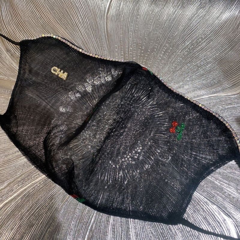 Spring And Summer Washable Small Cherry Flash Diamond Mesh Mask_voghion.com
