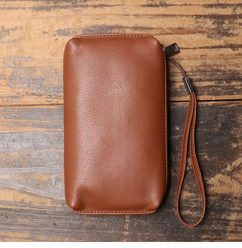 Borsa da uomo in vera pelle, cerniera in morbida pelle, portafoglio lungo, borsa per telefono casual in pelle di vacchetta con strato superiore, fascia alta, resistente all'usura e di grande capacità_voghion.com