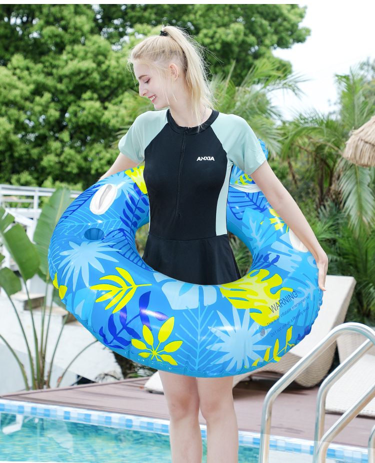 Eco-Friendly PVC Adult Swim Ring - Thickened Backrest With Leaf Design (Dual-Color Underarm Float For Water Relaxation Outdoor Floating)_voghion.com