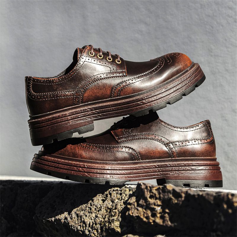 Brogue Carved Business Casual Men Derby Genuine Leather British Wedding Formal Suit Men's Shoes_voghion.com