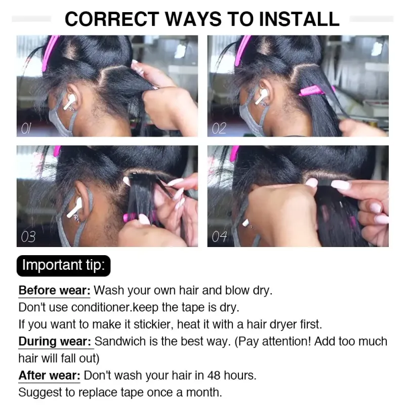 Tape In Hair Extensions Natuurlijk Menselijk Haar 20st/Pack Europees Remy Kinky Straight_voghion.com