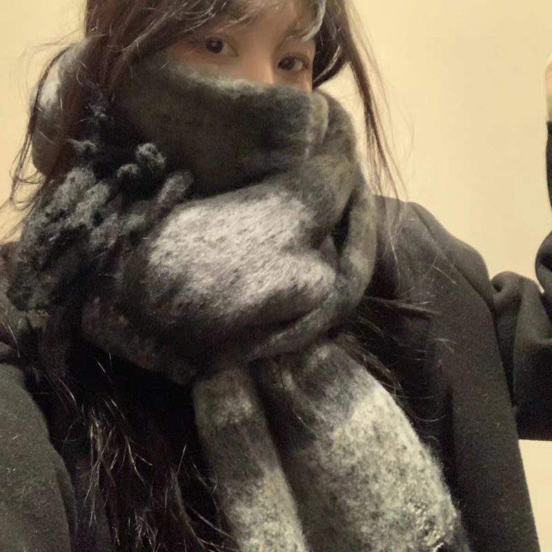 Thousand Bird Grid Scarf for Women, Autumn and New St, Student Versatile, Thickened Warm Scarf, Tassel, Winter Ins_voghion.com