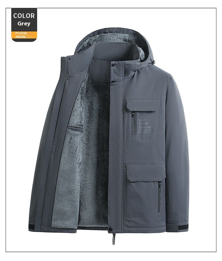 Autumn and Winter Outdoor Mountaineering Jacket with Thickened Fleece for Men, Sports Snow Warmth Hoodie Cross border_voghion.com