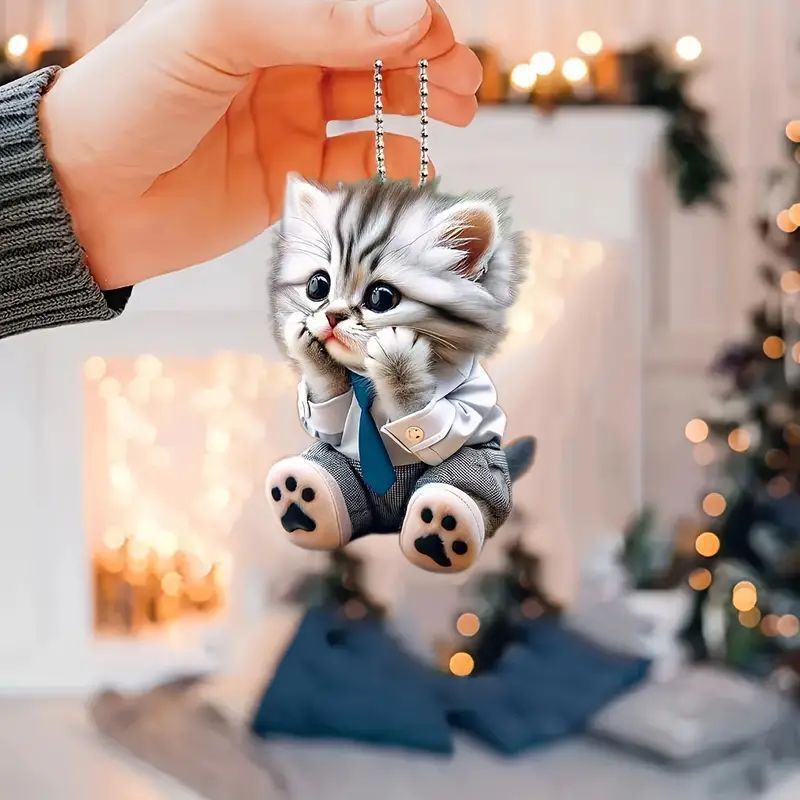 2D acrylic couple cat pendant car interior car hanging backpack keychain decoration_voghion.com
