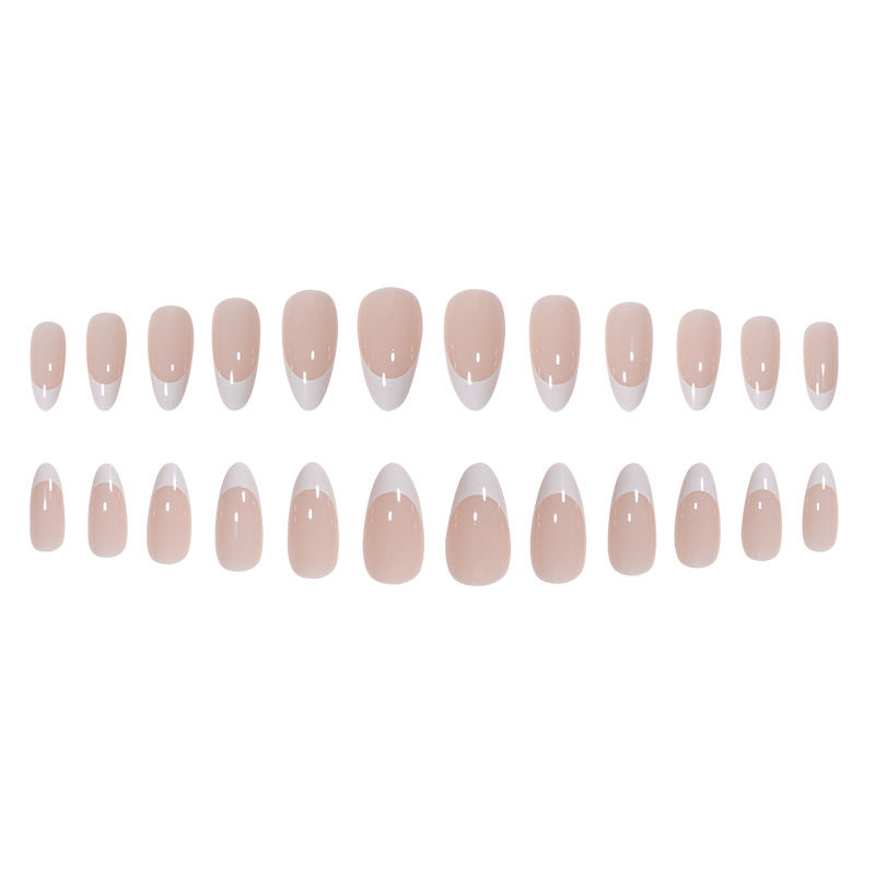 French Tip Almond Press-On Nails - Natural White False Nails With Glue & Gel Tabs, Reusable Fake Nails For Women_voghion.com