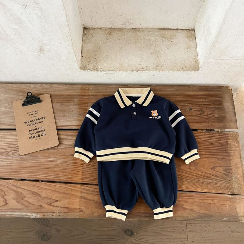 Autumn New Style Boys And Girls Baby Cotton Lapel Top Loose Trousers Suit Infant And Toddler Casual Suit_voghion.com