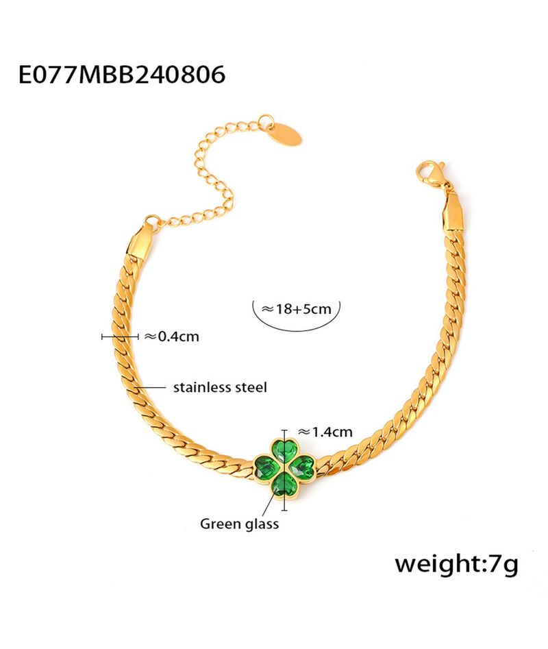 Four Leaf Flower Love Glass Stone Set Stainless Steel Earrings Necklace Bracelet Three Piece Set_voghion.com