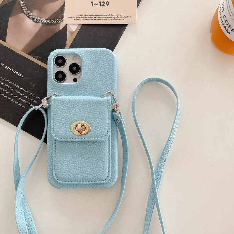 Mobile phone case lock card holder diagonally suitable for Apple 15pro max mobile phone case iPhone14 pebbled pattern protective cover_voghion.com