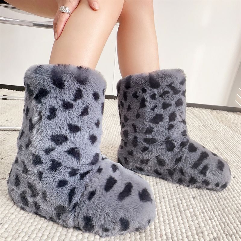 Faux Rabbit Fur Snow Boots For Women, Hot Girl Style Short Boots, Leopard Print Faux Fur Punk Y2k Trendy Cool Style Shoe And Bag Set_voghion.com