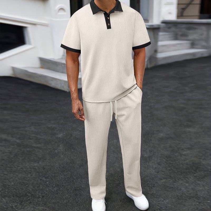 Men's Clothing Jacquard Print Short Sleeve T-Shirt & Pants Lounge Set – Lightweight Summer Casual Outfit For Gym, Travel & Daily Wear ( S-XXXL)_voghion.com