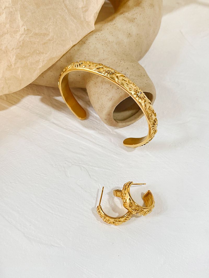 Design fashion popular retro temperament stainless steel bracelet ring earrings set mango moon pattern_voghion.com