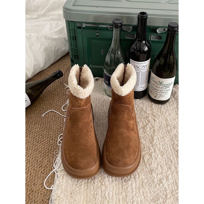 Stivali da neve con suola spessa in velluto più celebrità di Internet da donna 2023 nuovi invernali caldi Northeast scarpe in cotone antiscivolo con un solo passaggio_voghion.com