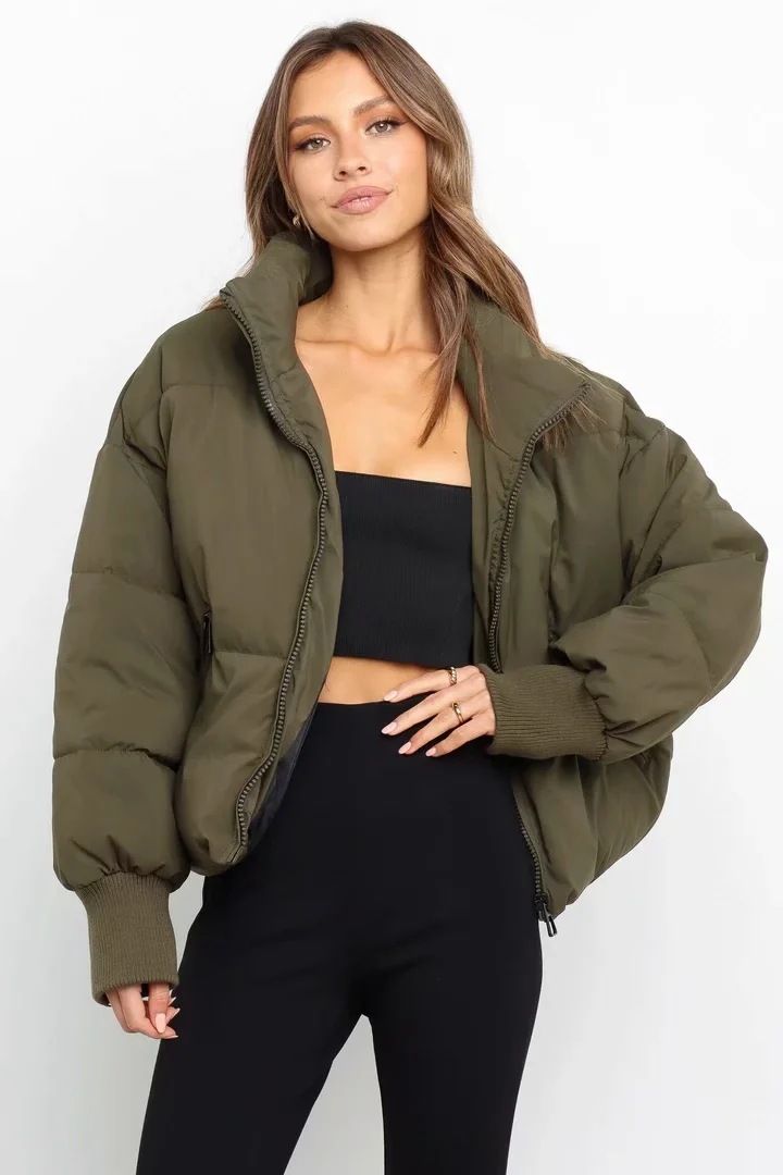 Women's Oversized Puffer Jacket Winter Coats Short Warm Insulated Down Coat With Stand Collar - Casual Chic Loose Fit Outerwear For Ladies_voghion.com