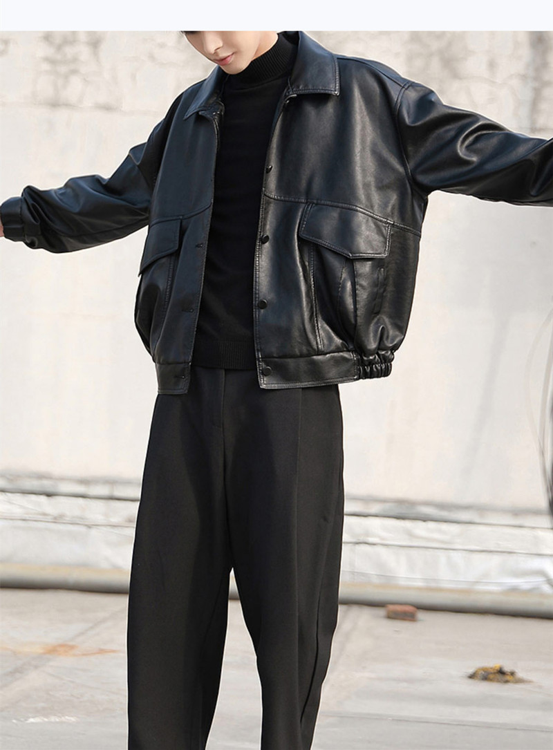 Giacca da pilota in pelle da uomo, giacca in pelle PU alla moda e dalla vestibilità ampia_voghion.com