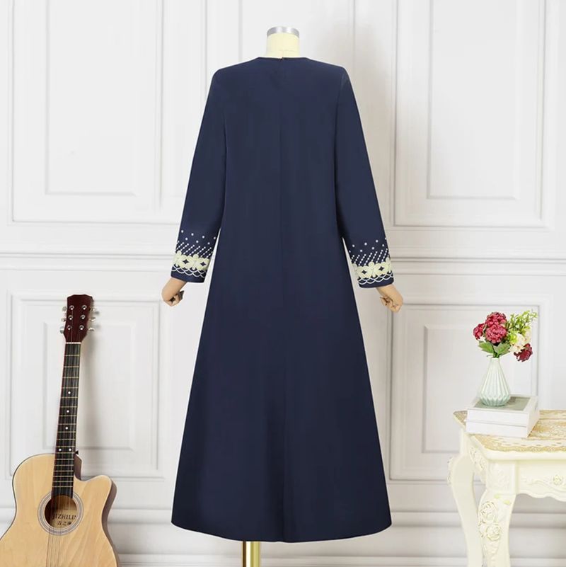 2025 New Muslim Robe Positioning Printing Fashionable And Elegant Long Sleeved Loose Dress_voghion.com