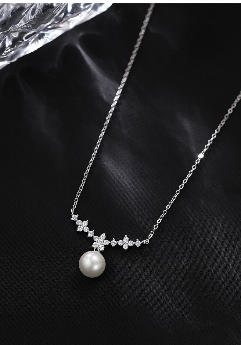 Collana di perle floreali in argento puro 999, stile francese da donna, piccola fragranza, temperamento elegante, catena per clavicola semplice_voghion.com