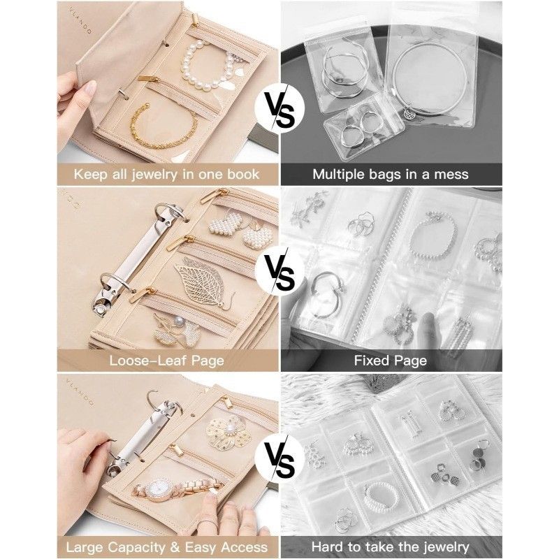 Aufbewahrungsbuch für Goldschmuck, anlaufgeschützter Organizer mit dicken transparenten PVC-Seiten, Vitrine mit großer Kapazität für Ohrringe, Halsketten und Edelmetalle_voghion.com